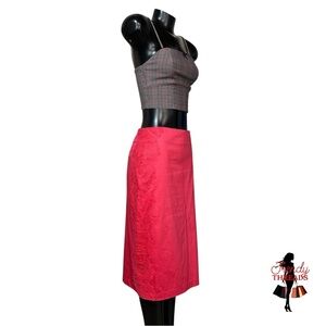 New York & Co Stretch Coral Pencil Midi Skirt High-Rise Lace Accented Corpcore